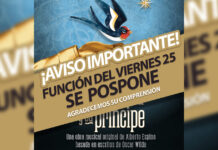 AVISO: Show de viernes 25 de “La golondrina y su príncipe” se pospone por frente frío