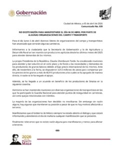 “No hay razón para el paro”, asegura Segob a transportistas y agricultores 1 WhatsApp Image 2026 04 06 at 8.41.45 AM CAFE CIUDADANO