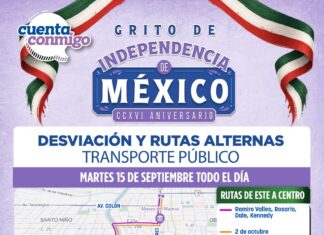 Anuncia Estado cambios en rutas del sistema de trasporte urbano con motivo del Grito de Independencia